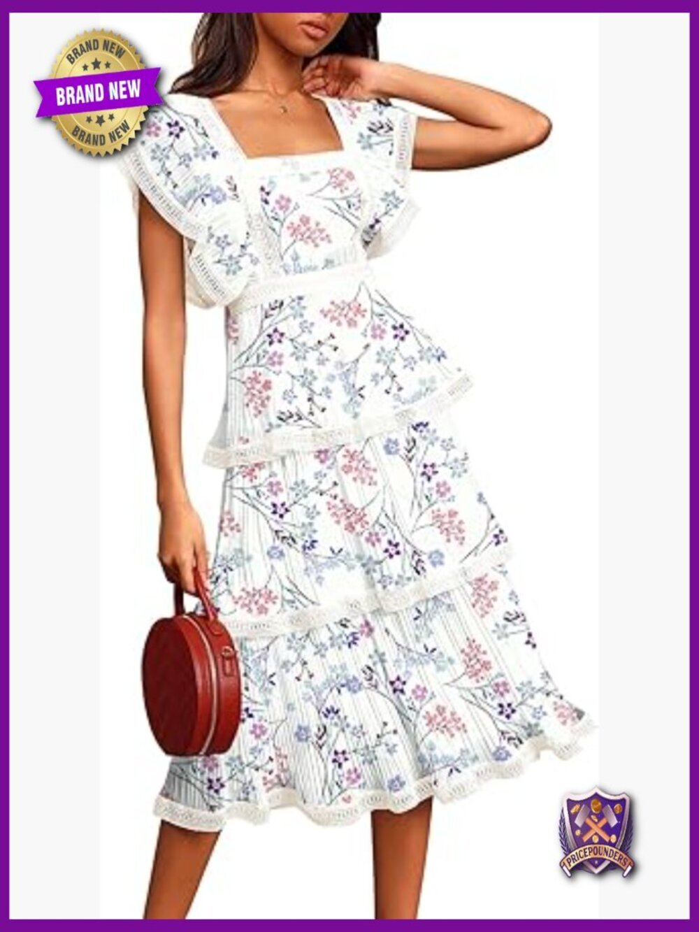 Women's Ruffle Maxi Dress Tiered Chiffon Short Sleeve Boho Floral Long Dress